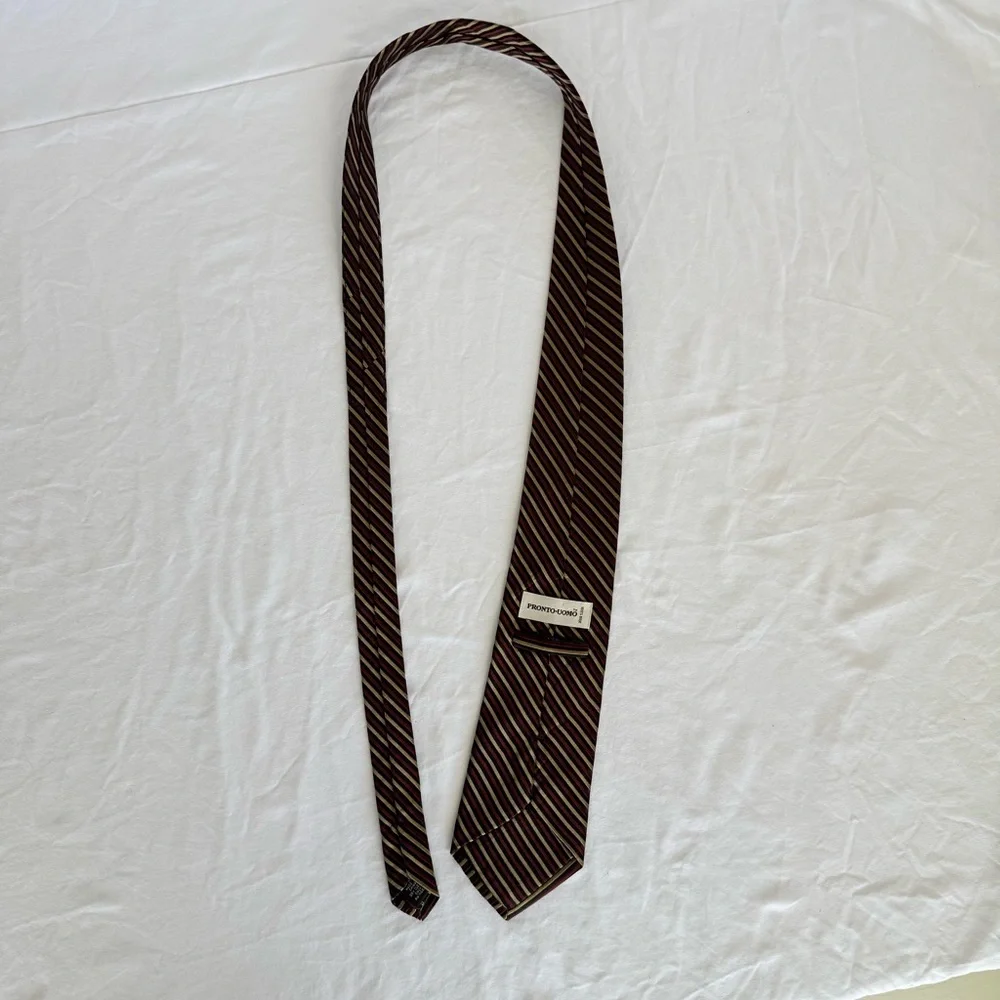 Pronto Uomo 100% Silk‎ Men's Necktie Red Gold Black Striped Designer Classic